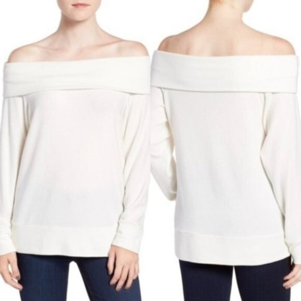 CUPCAKES CASHMERE Women Brooklyn Off The Shoulder Sweater Sz XS White Soft‎ 74-9